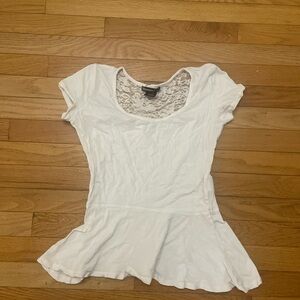 White Peplum Short Sleeve T-shirt with Lace Back
